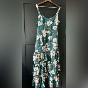Long, dark green and floral dress